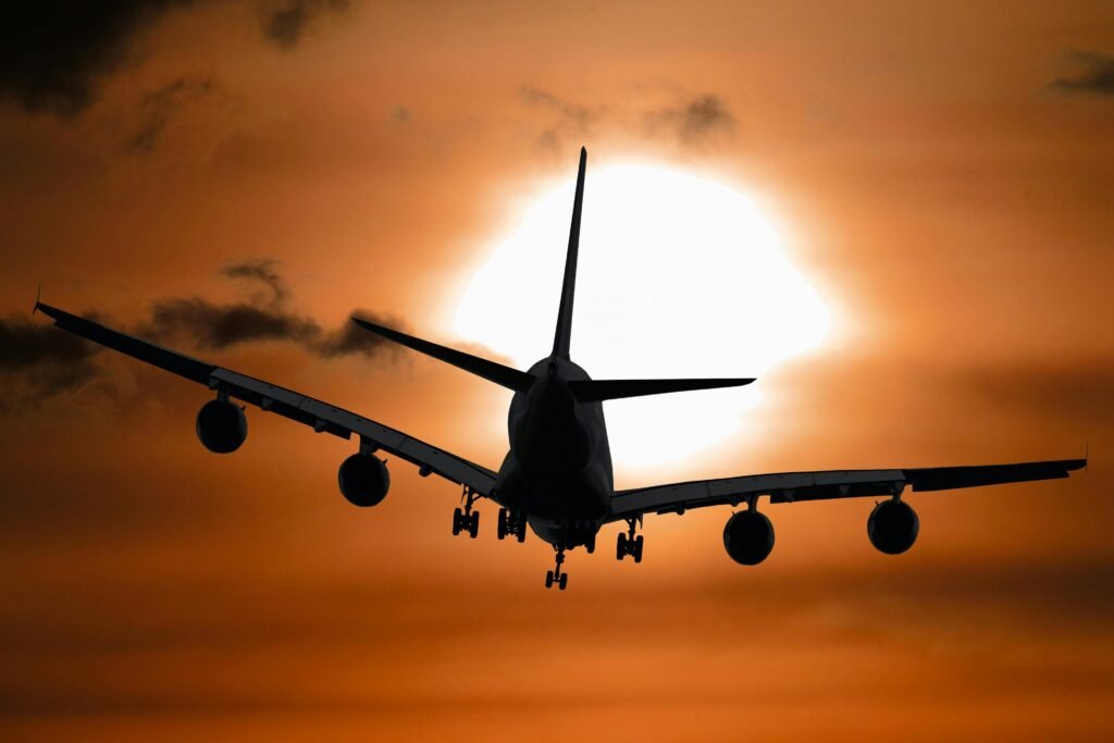 Shadow Image of a Plane Flying during Sunset